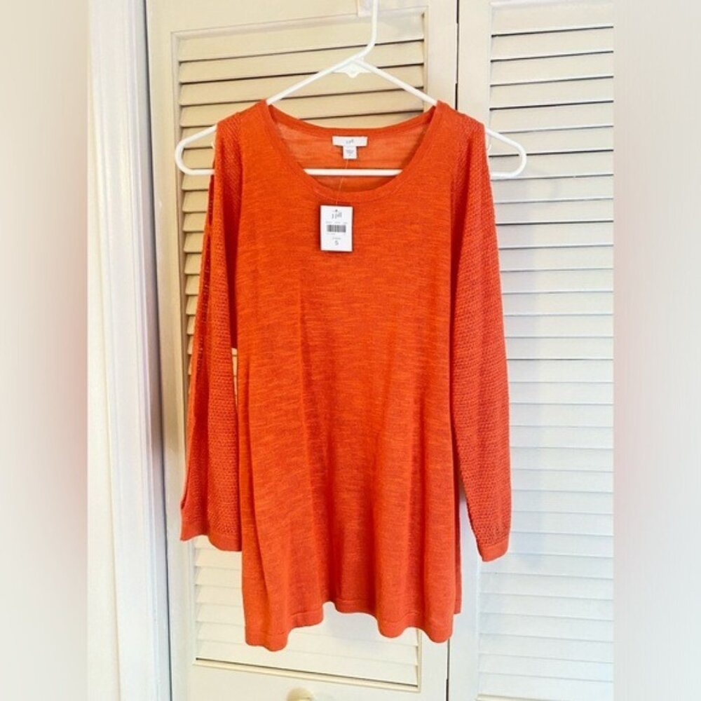 J Jill NWT "Zinnia" Tangerine Orange Linen Blend Cold Shoulder Sweater Size S